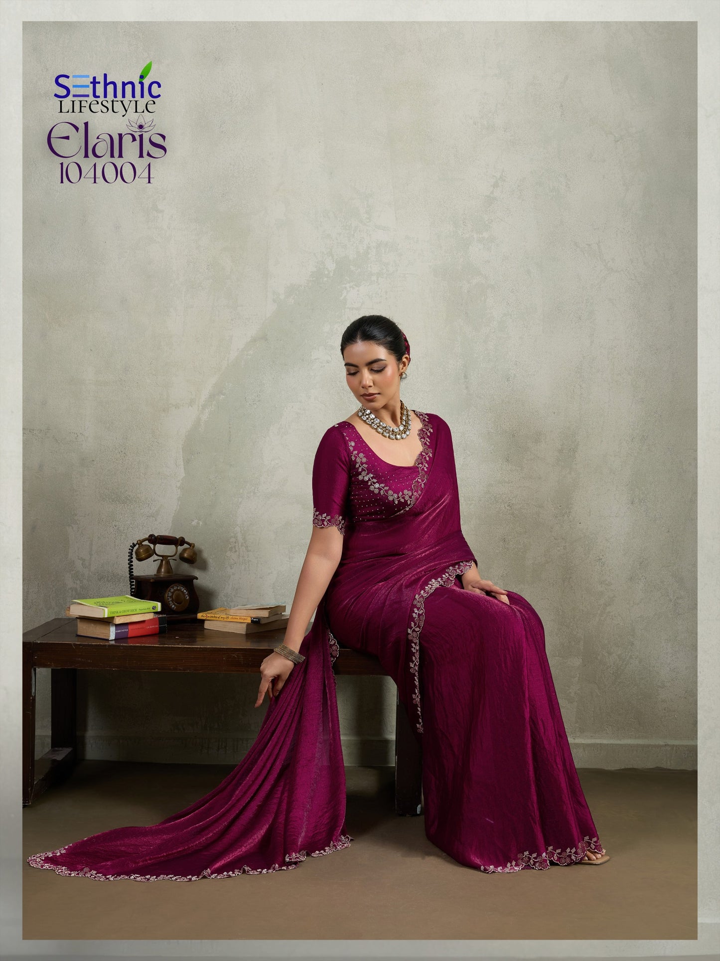 104004 Elaris Sethnic Velvet Chiffon Sarees
