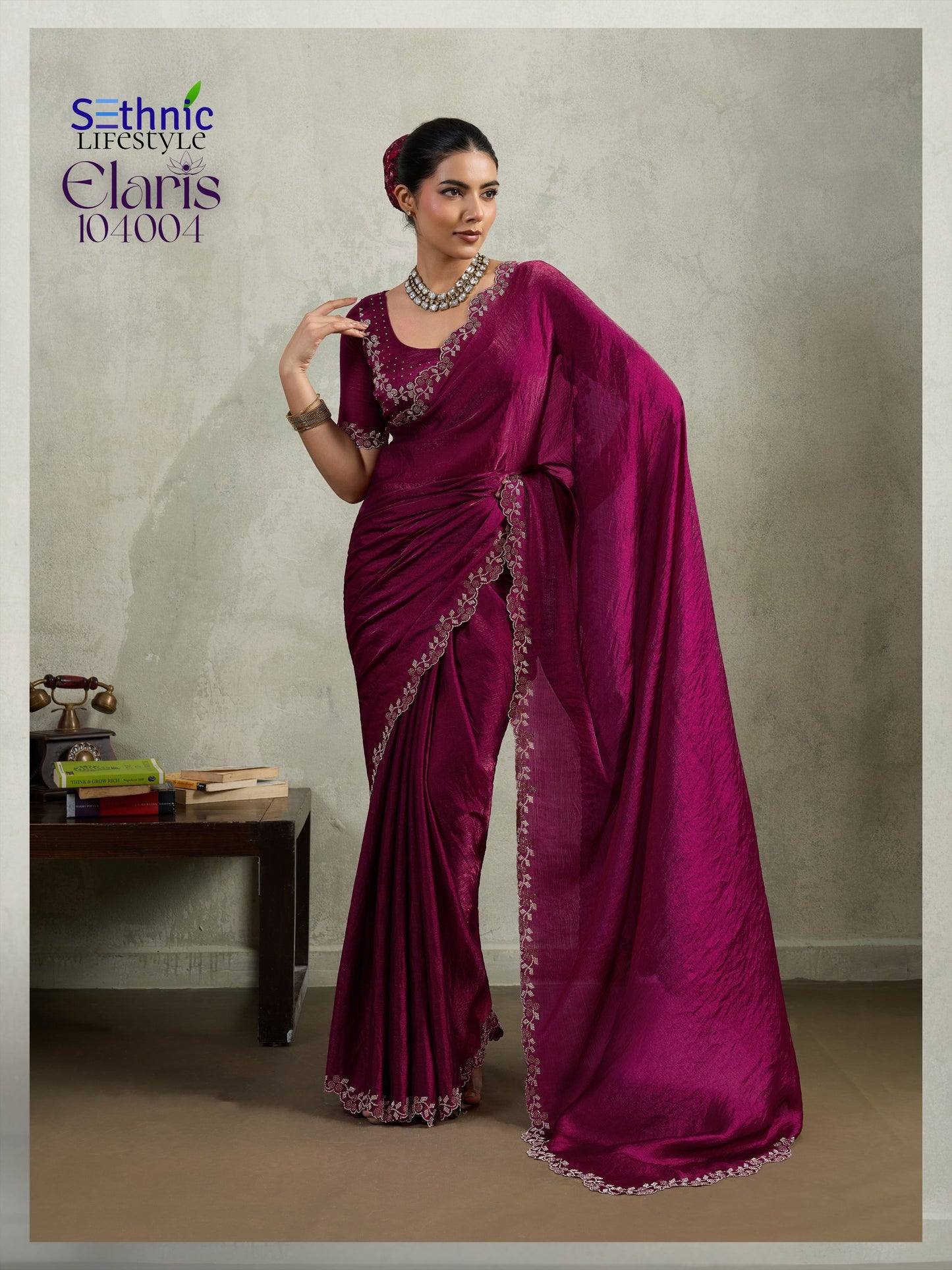 104004 Elaris Sethnic Velvet Chiffon Sarees