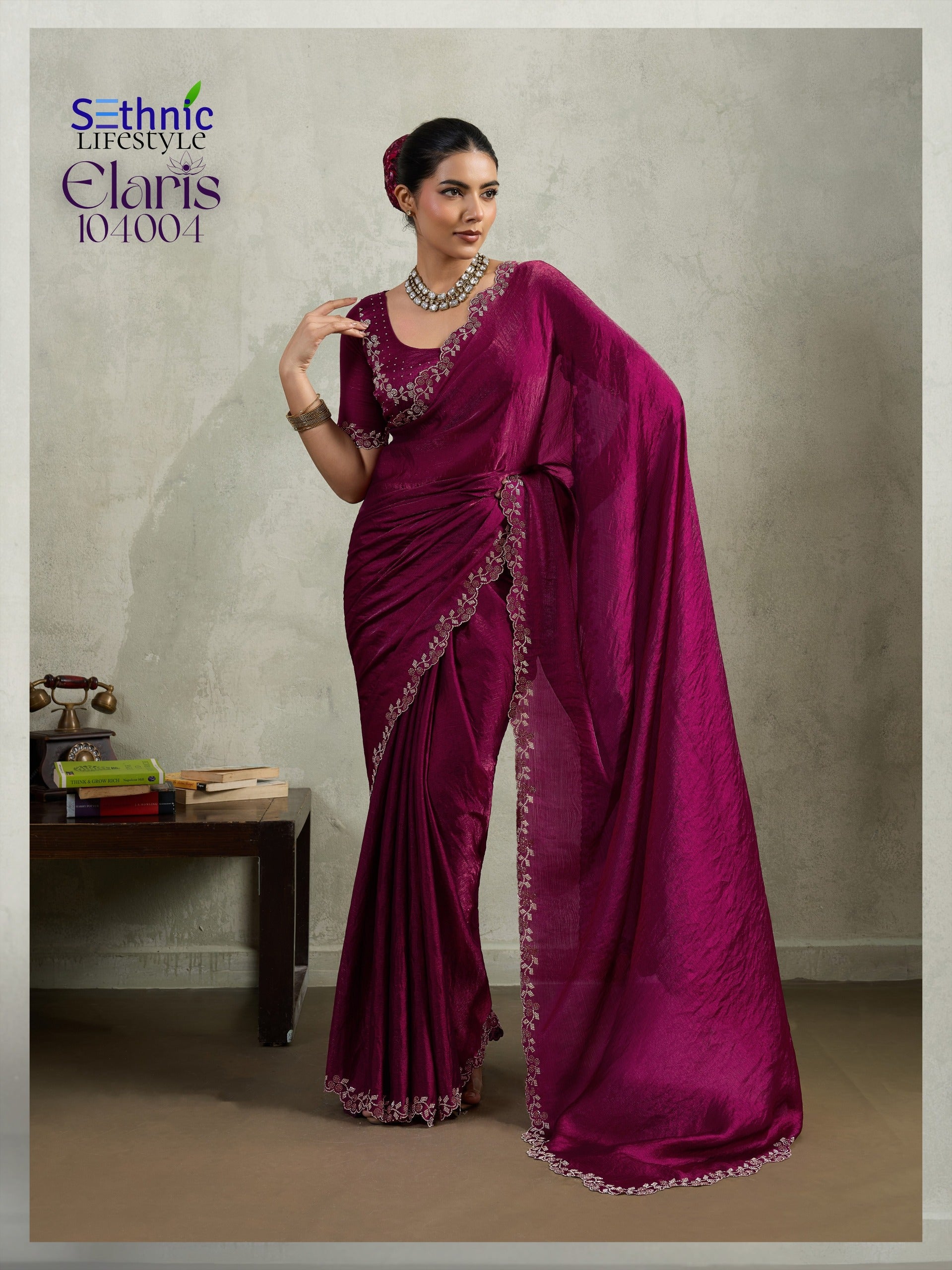 104004 Elaris Sethnic Velvet Chiffon Sarees