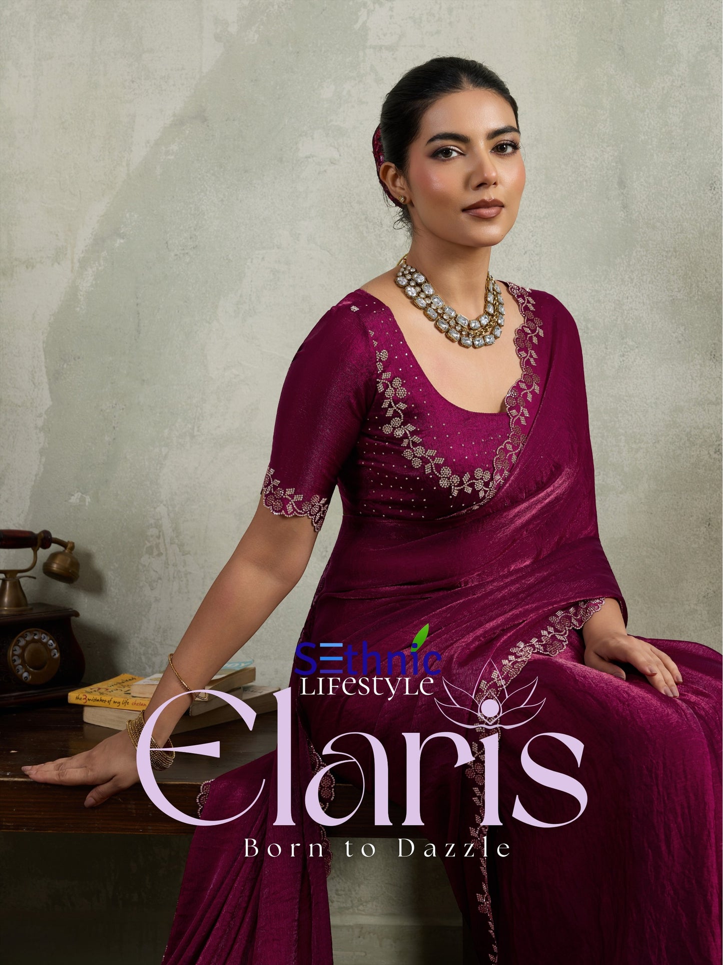 104004 Elaris Sethnic Velvet Chiffon Sarees