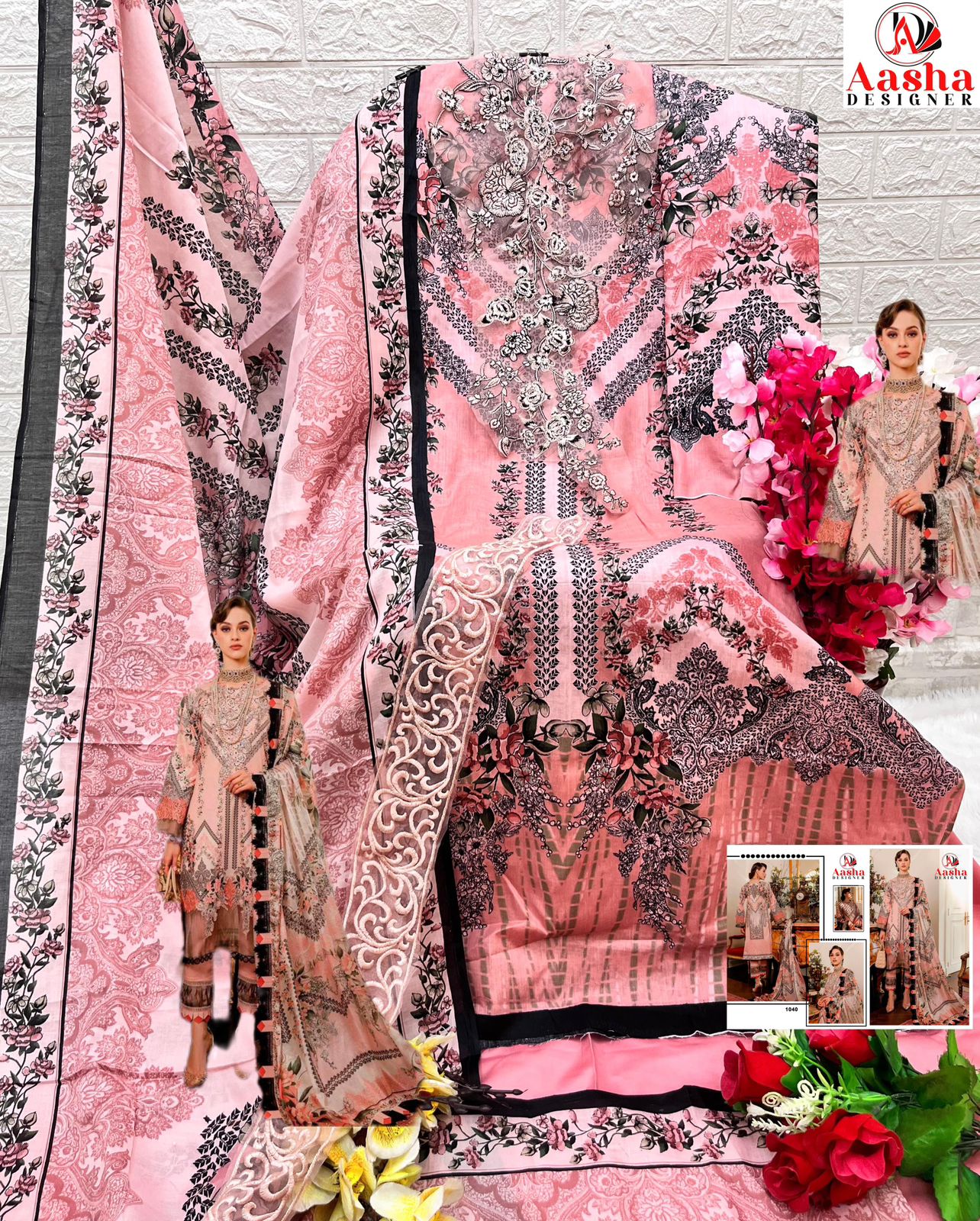 1040 Aasha Designer Pure Cotton Pakistani Patch Suits