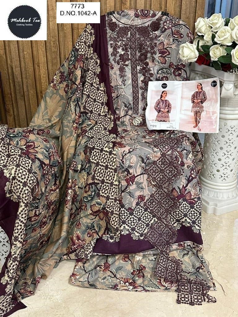 1042 Wine Firdose Vol 8 Mehboob Tex Cotton Pakistani Salwar Suits