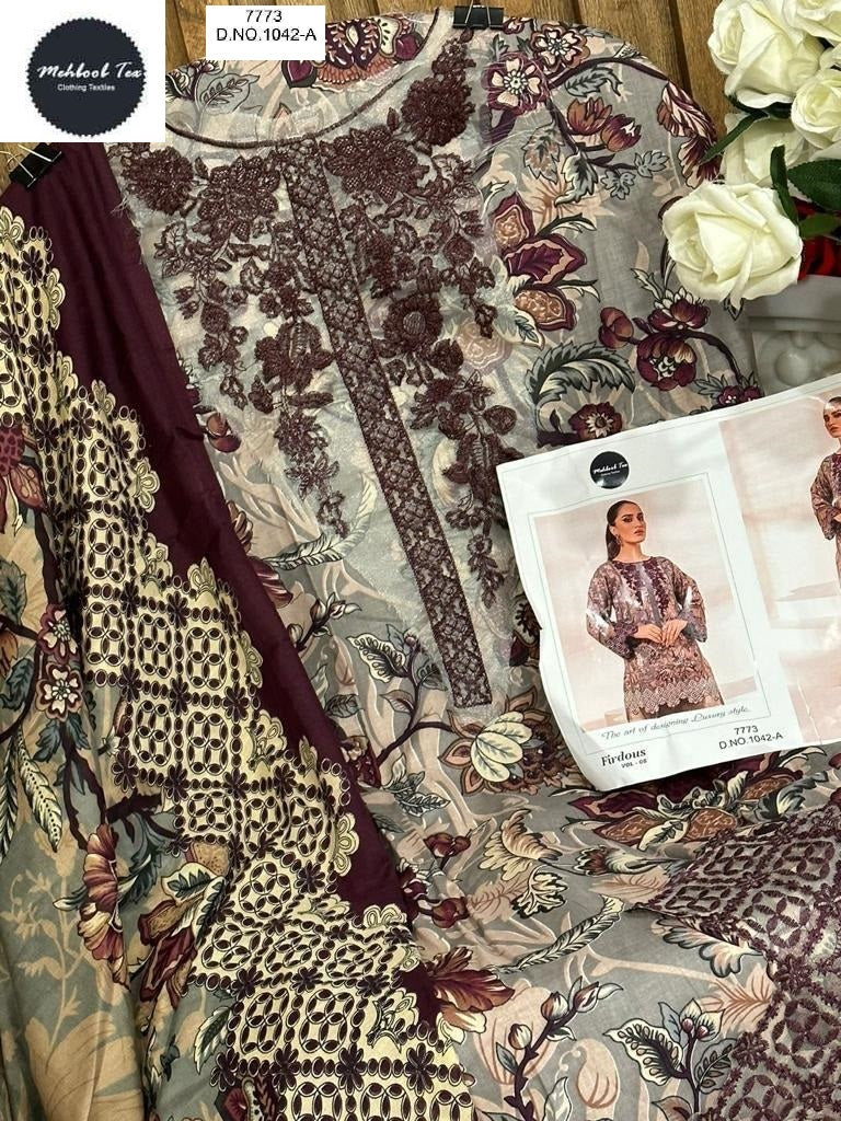 1042 Wine Firdose Vol 8 Mehboob Tex Cotton Pakistani Salwar Suits