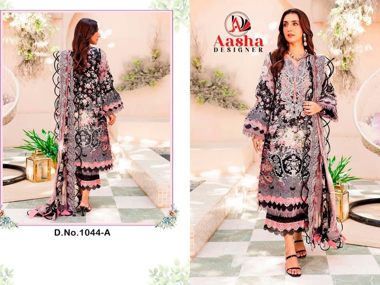 1044-A Aasha Designer Embroidery Pakistani Patch Suits