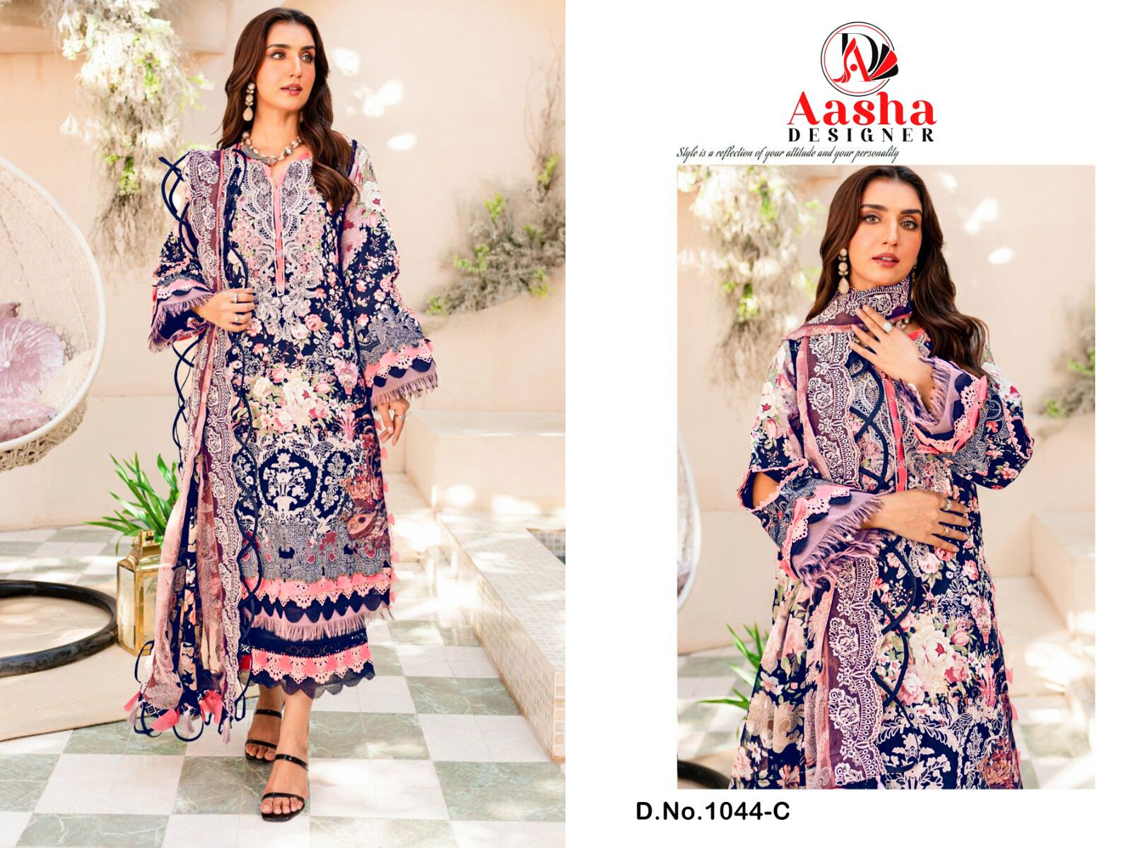 1044-C Aasha Designer Embroidery Pakistani Patch Suits