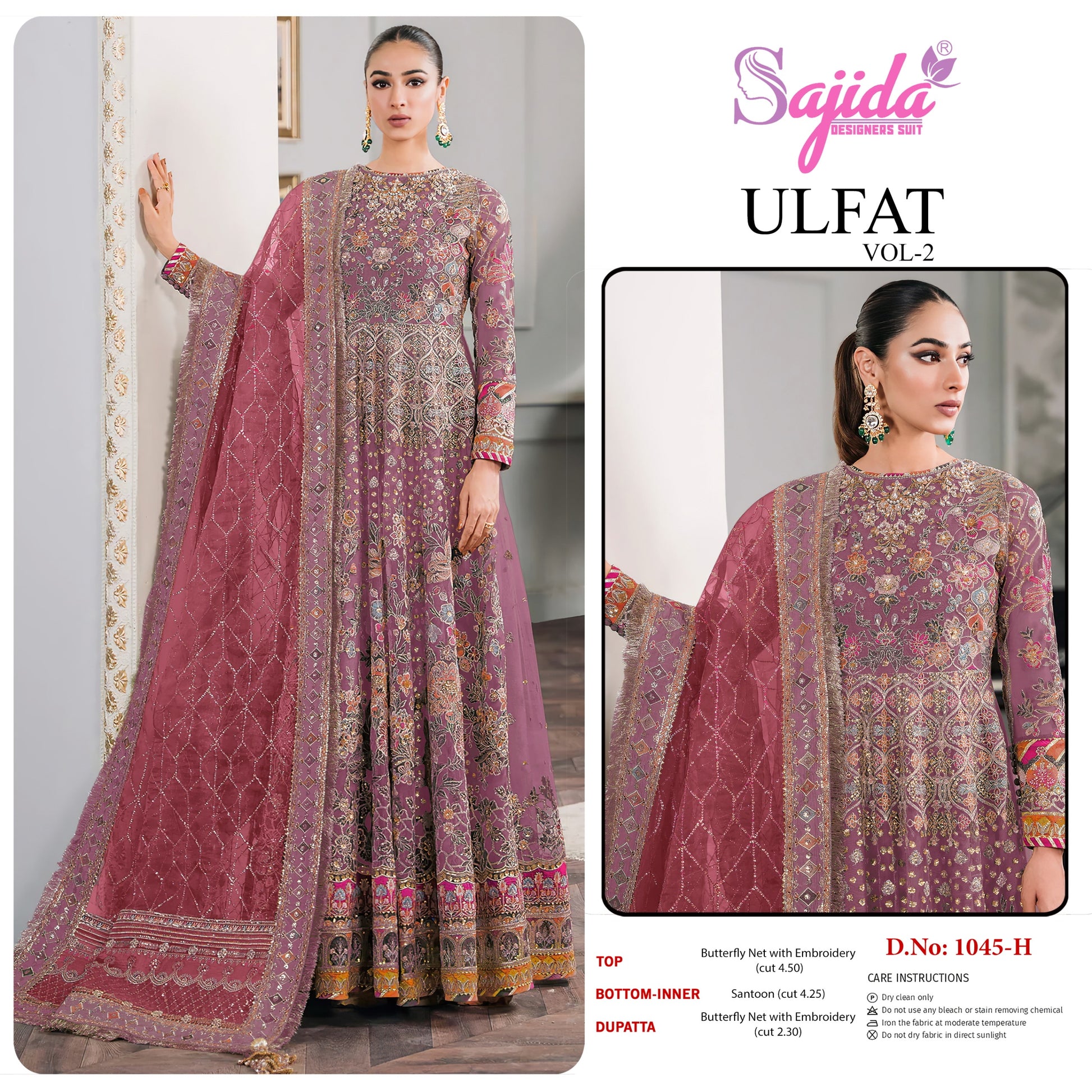 1045-H Ulfat Vol-2 Sajida Embroidery Pakistani Salwar Suits