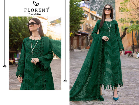 1046 Green Florent Embroidery Pakistani Salwar Suits