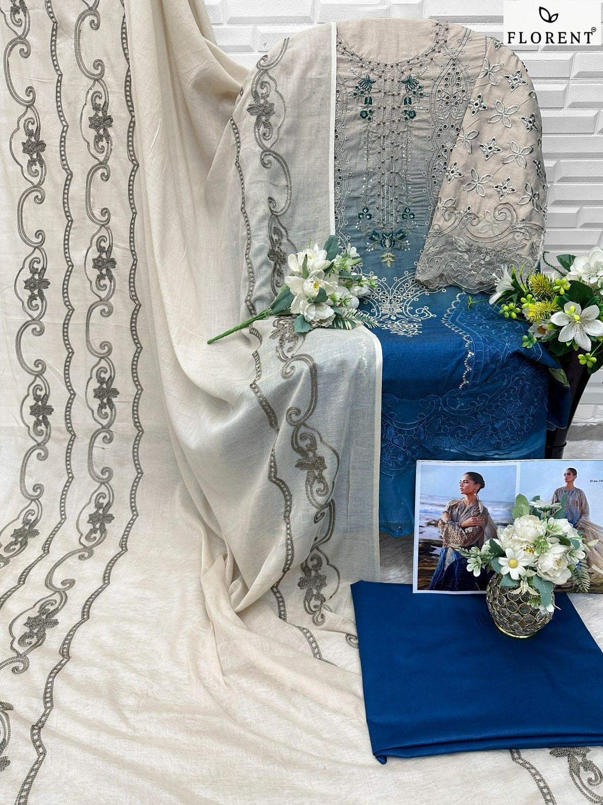 1047-A Maria B Premium Embroidered 25-2 Florent Pure Cotton Pakistani Salwar Suits