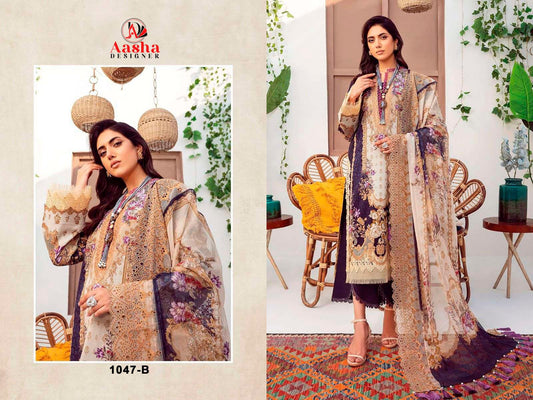 1047-B Aasha Designer Cotton Pakistani Patch Suits