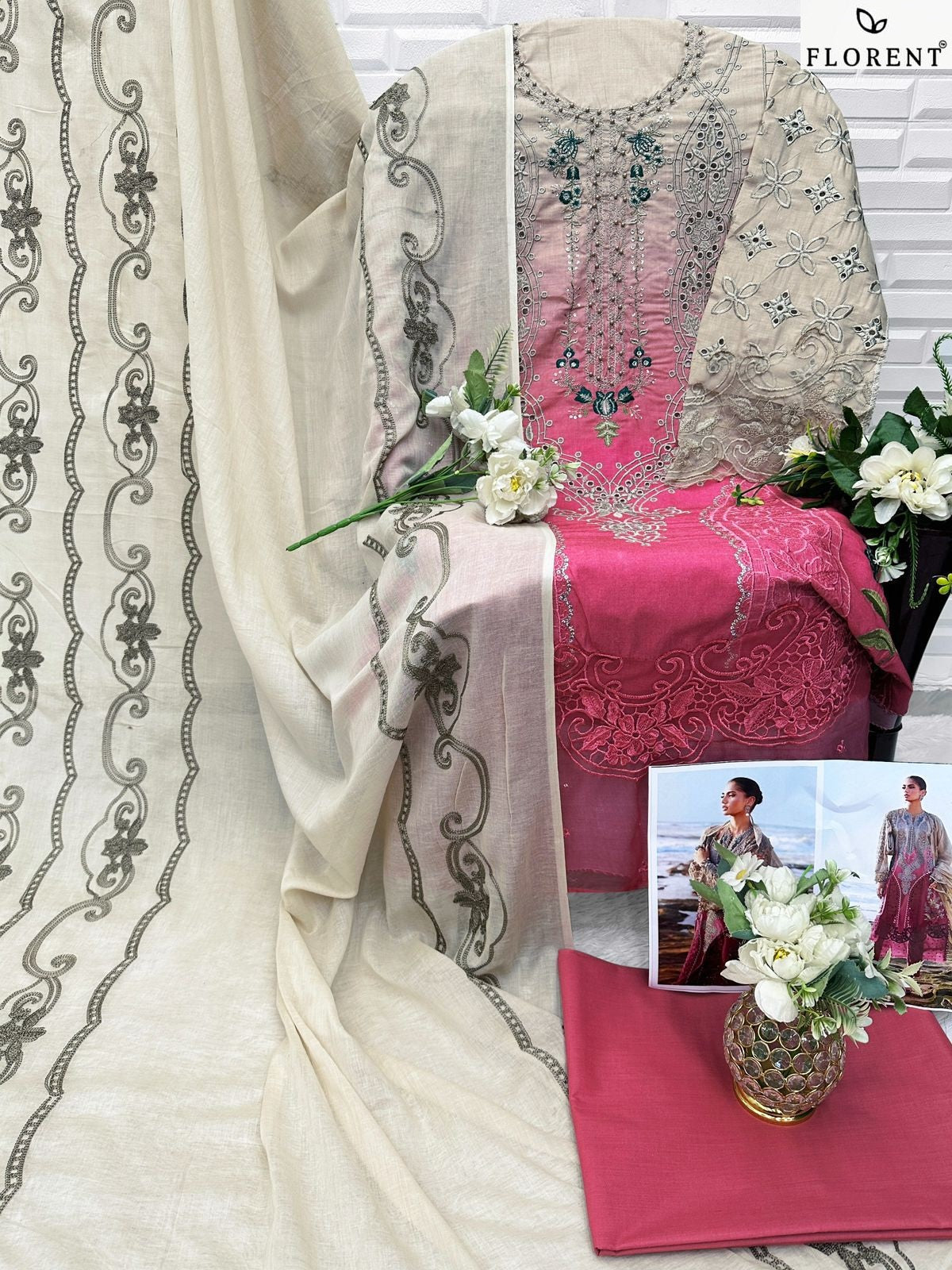 1047-B Maria B Premium Embroidered 25-2 Florent Pure Cotton Pakistani Salwar Suits