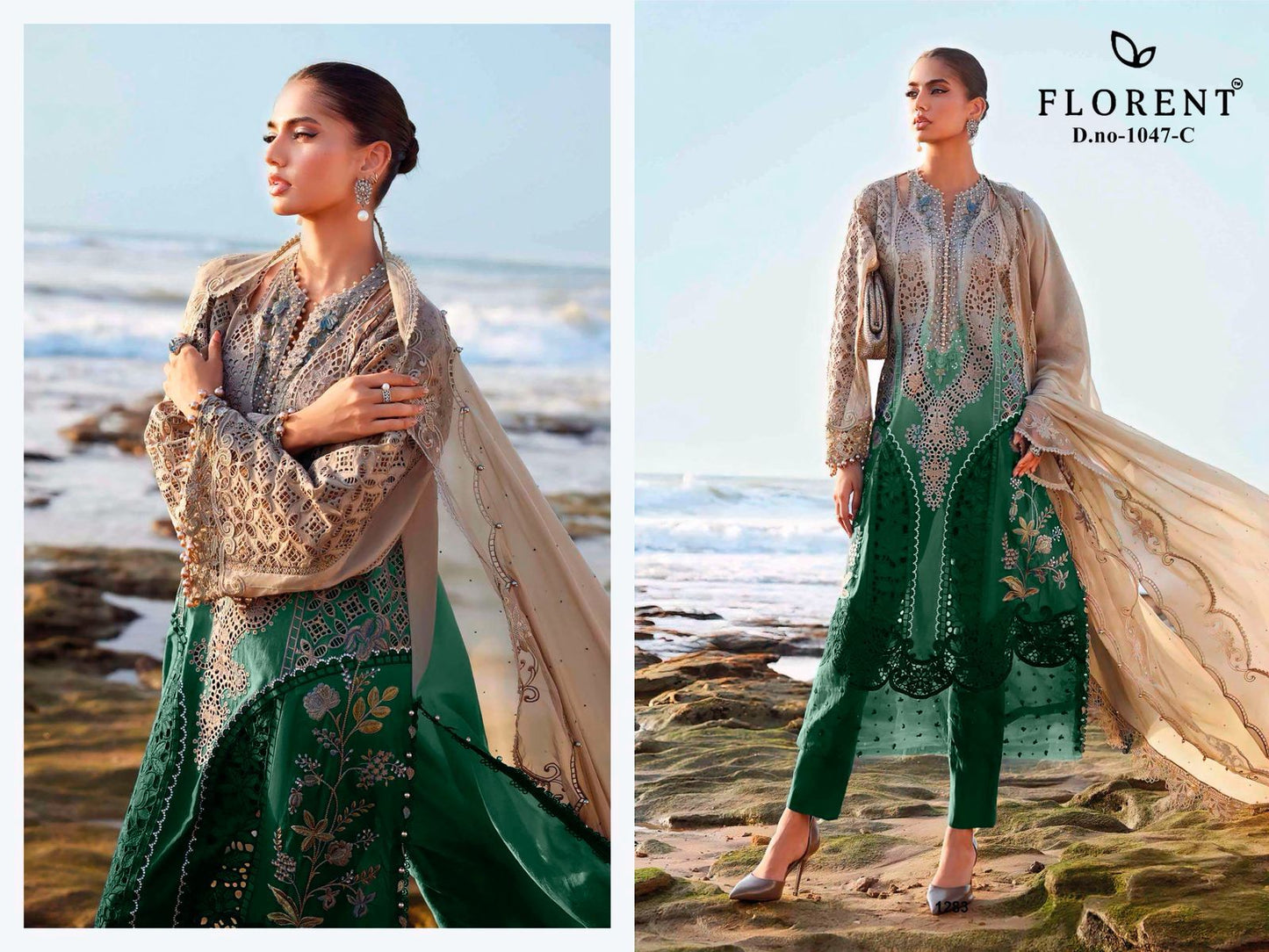 1047-C Maria B Premium Embroidered 25-2 Florent Pure Cotton Pakistani Salwar Suits