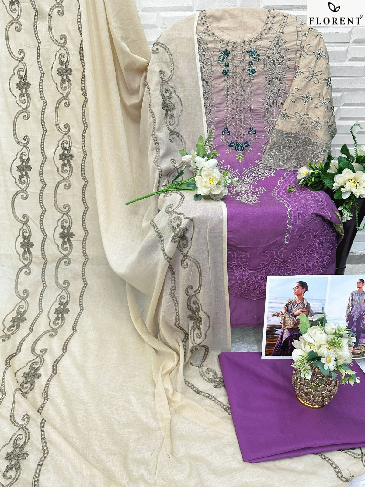 1047-D Maria B Premium Embroidered 25-2 Florent Pure Cotton Pakistani Salwar Suits