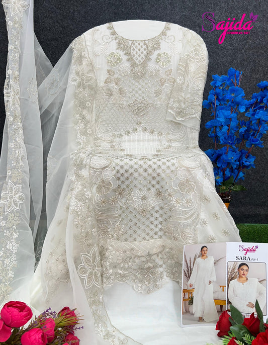 1047 A Sara Vol 1 Sajida Organza Pakistani Salwar Suits