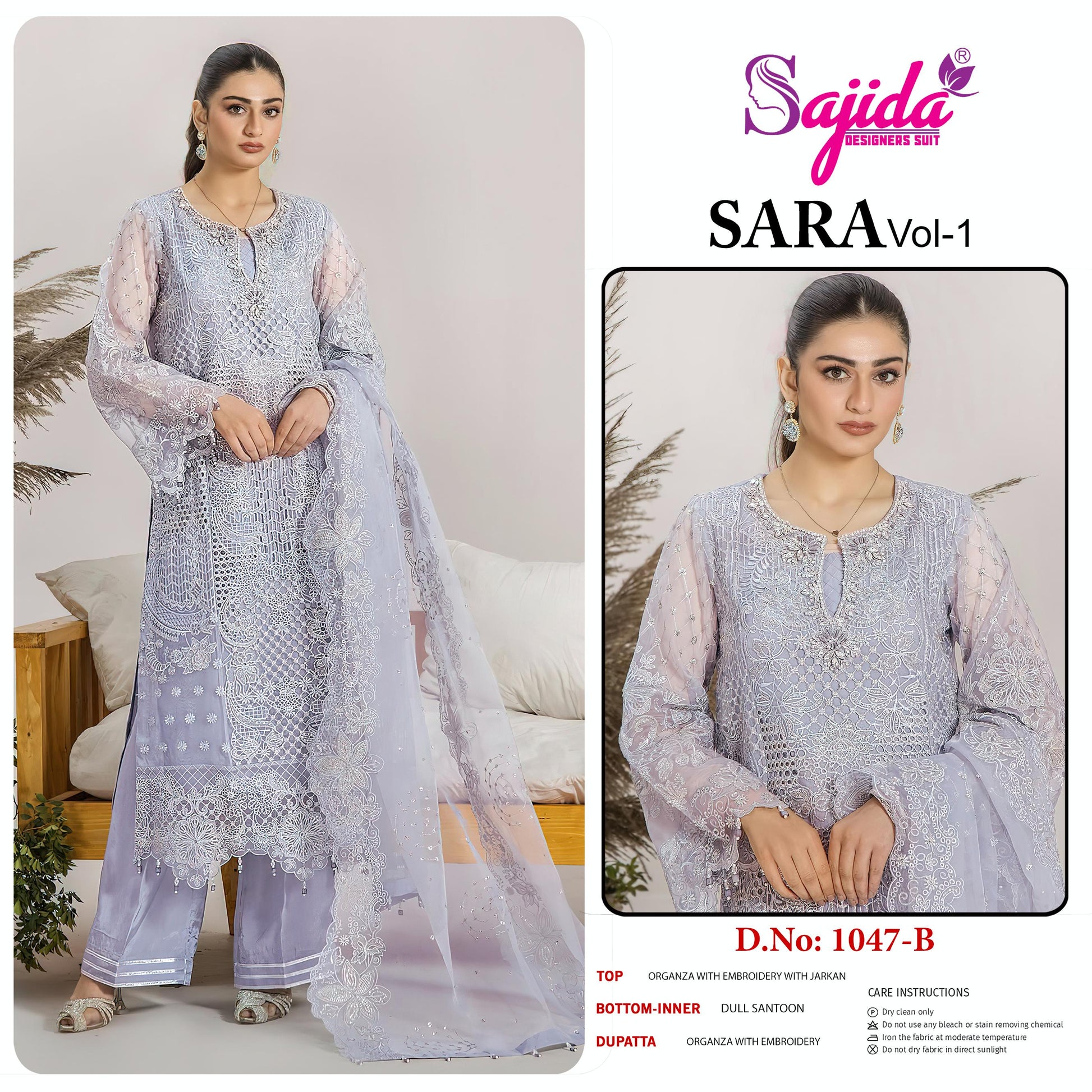 1047 B Sara Vol 1 Sajida Organza Pakistani Salwar Suits
