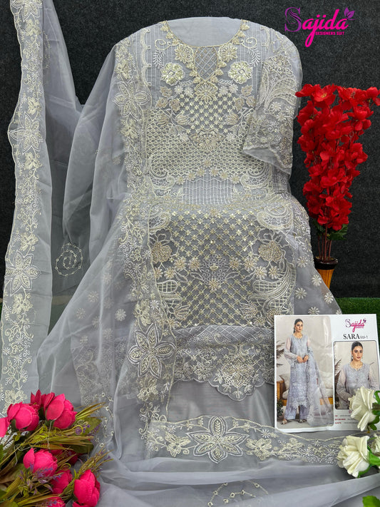 1047 B Sara Vol 1 Sajida Organza Pakistani Salwar Suits