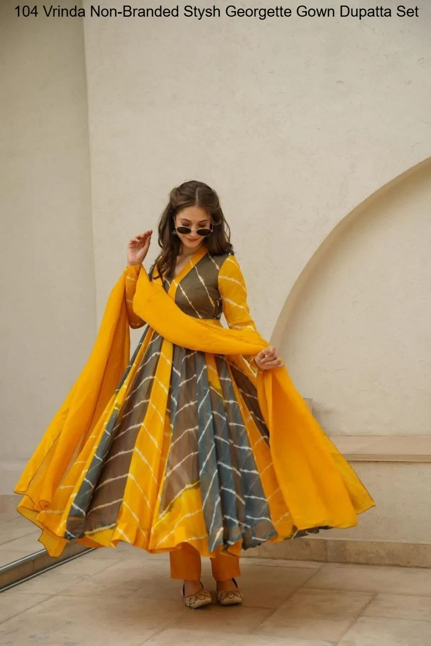 104 Vrinda Non-Branded Stysh Georgette Gown Dupatta Set