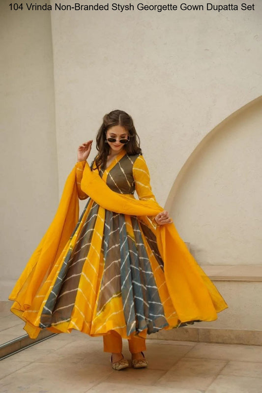 104 Vrinda Non-Branded Stysh Georgette Gown Dupatta Set