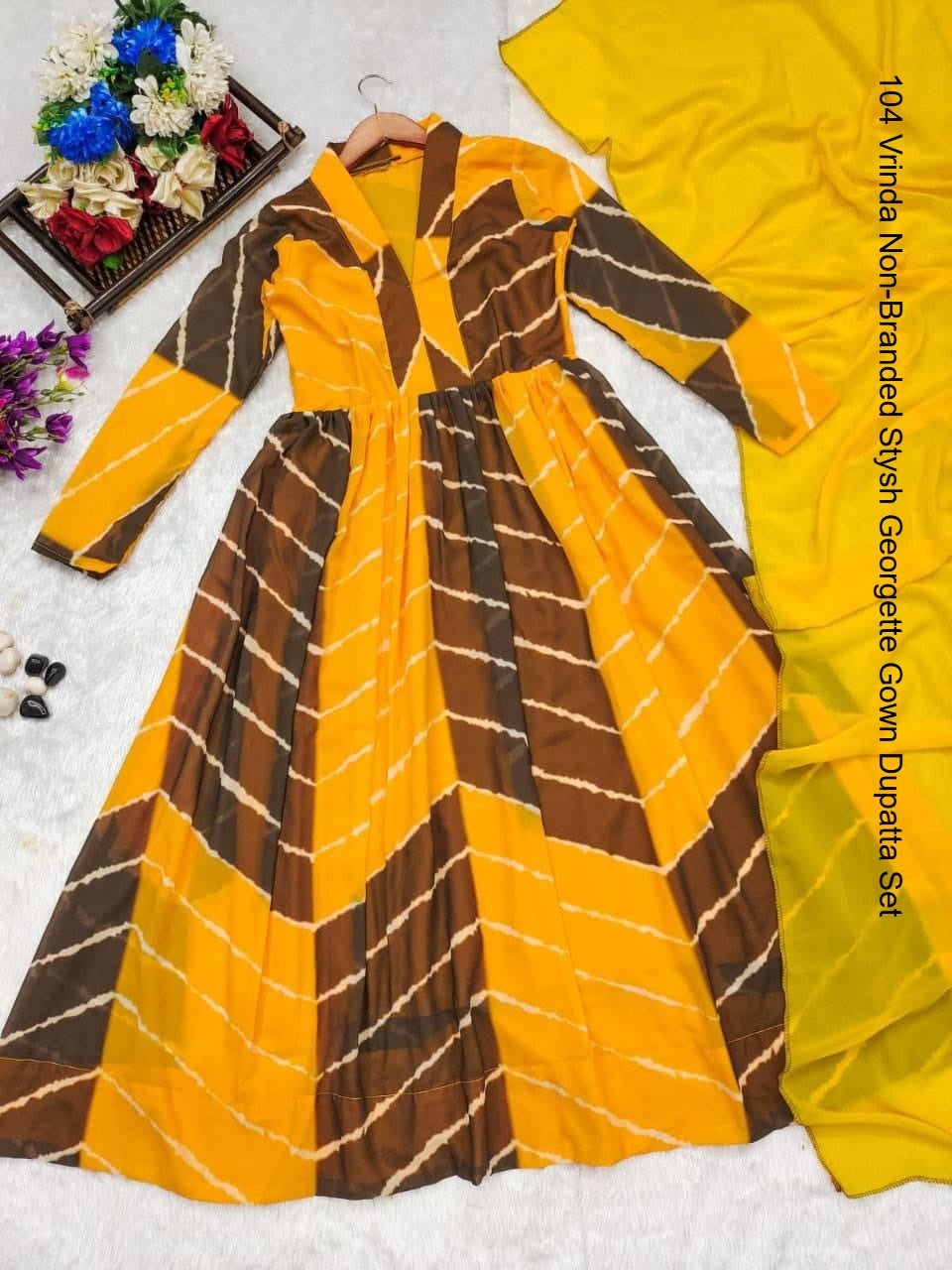 104 Vrinda Non-Branded Stysh Georgette Gown Dupatta Set