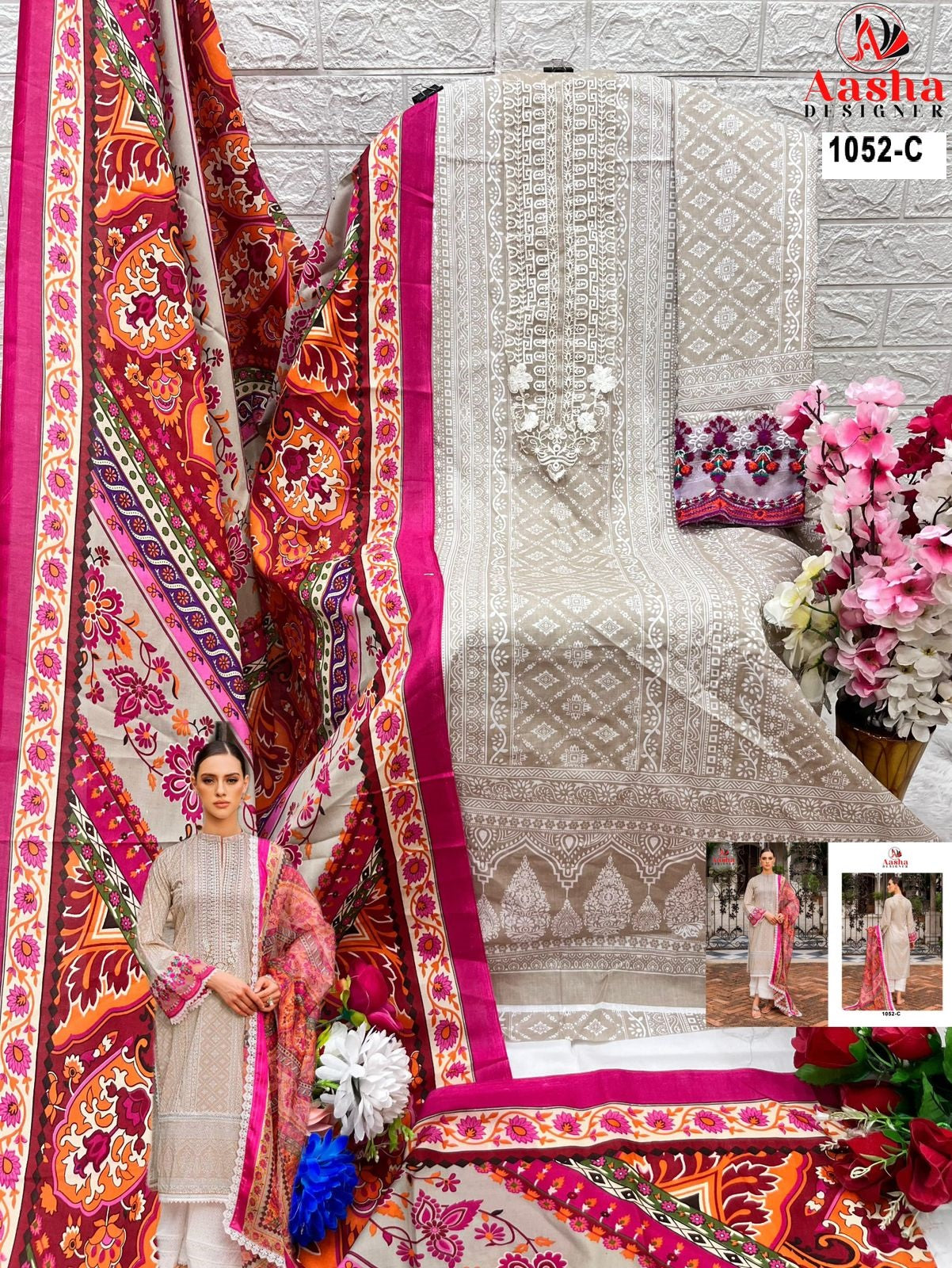 1052-C Aasha Designer Embroidery Pakistani Patch Suits