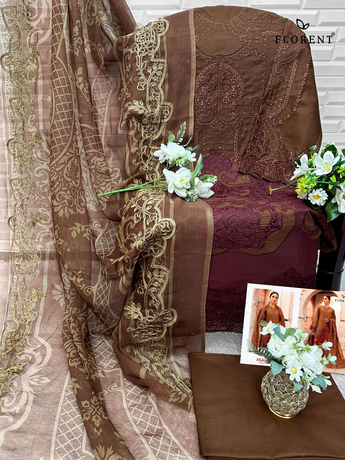 1054-A Maria B Premium Embroidered 25-2 Florent Pure Cotton Pakistani Salwar Suits