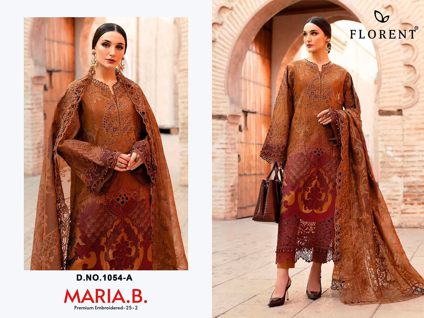 1054-A Maria B Premium Embroidered 25-2 Florent Pure Cotton Pakistani Salwar Suits