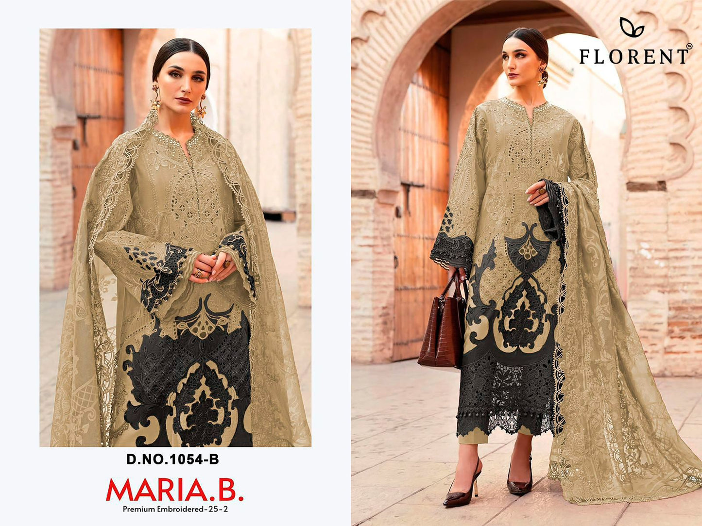 1054-B Maria B Premium Embroidered 25-2 Florent Pure Cotton Pakistani Salwar Suits