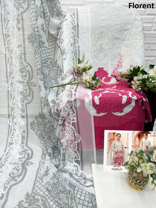 1054-C Maria B Premium Embroidered 25-2 Florent Pure Cotton Pakistani Salwar Suits