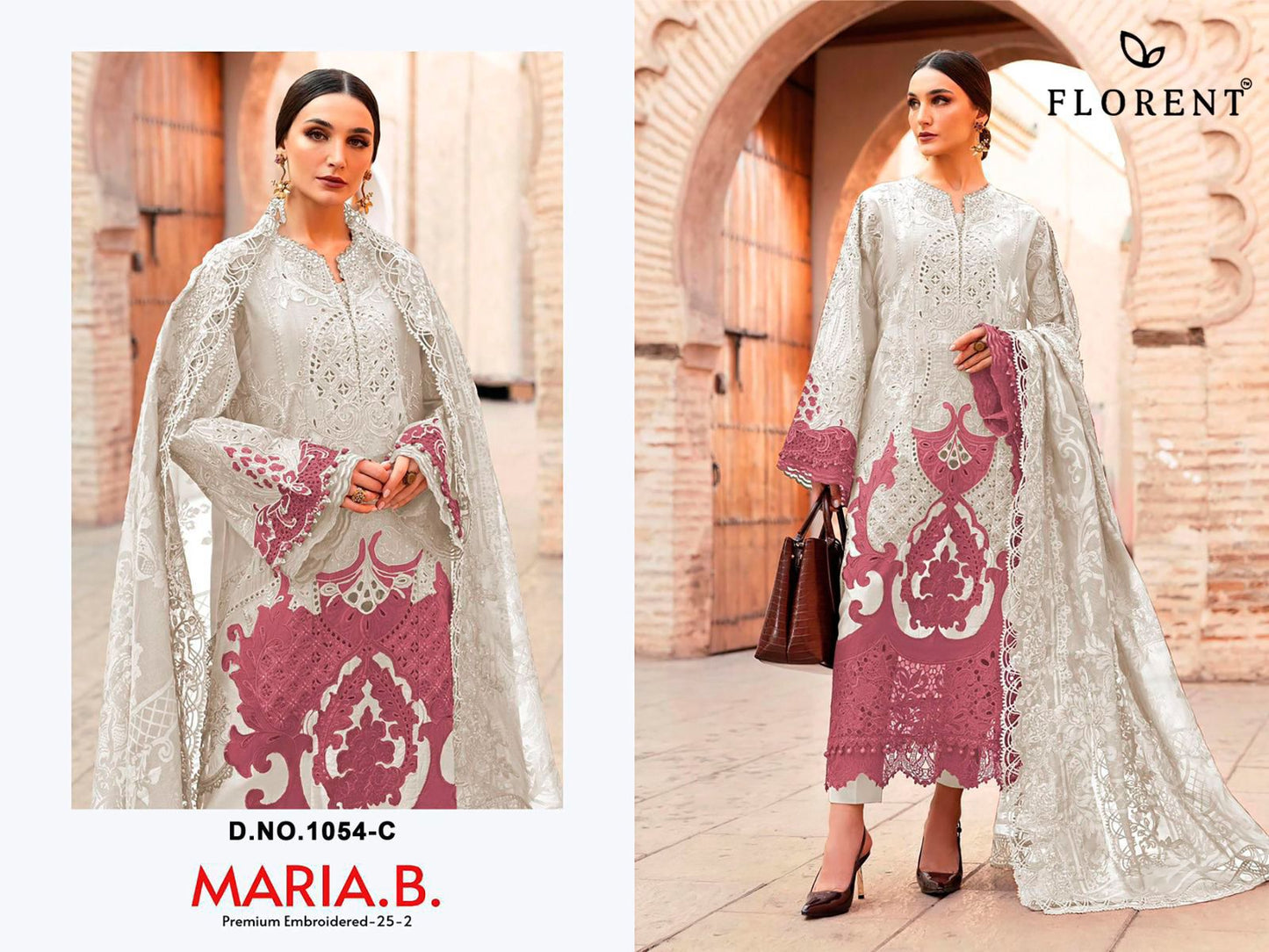 1054-C Maria B Premium Embroidered 25-2 Florent Pure Cotton Pakistani Salwar Suits