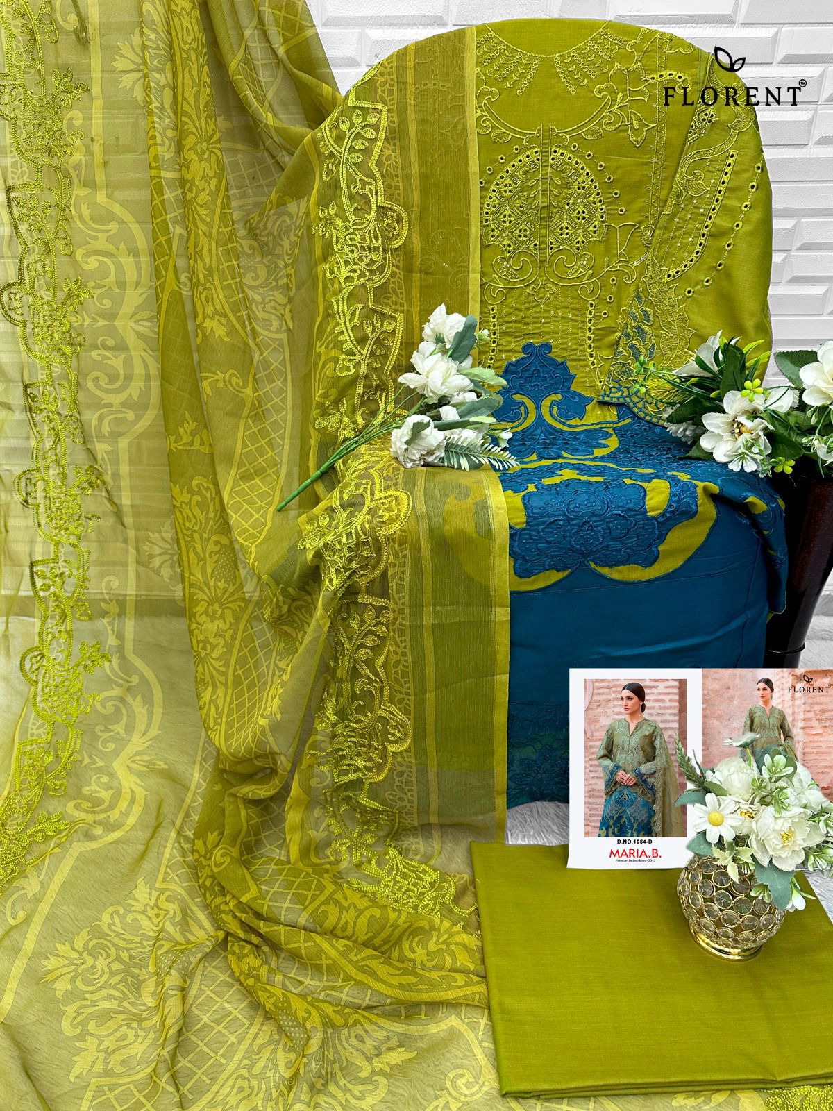 1054-D Maria B Premium Embroidered 25-2 Florent Pure Cotton Pakistani Salwar Suits
