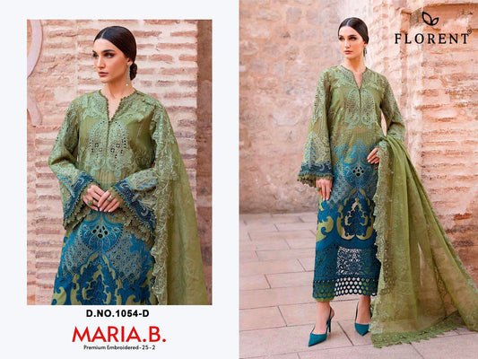 1054-D Maria B Premium Embroidered 25-2 Florent Pure Cotton Pakistani Salwar Suits