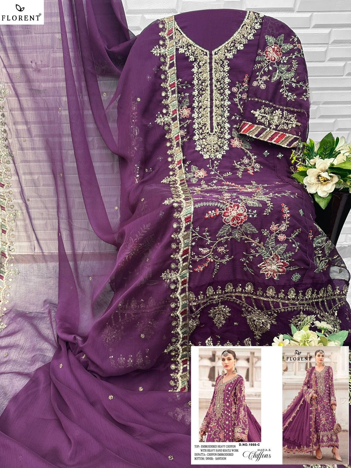 1055-C Maria B Chiffons Florent Denting Pakistani Salwar Suits