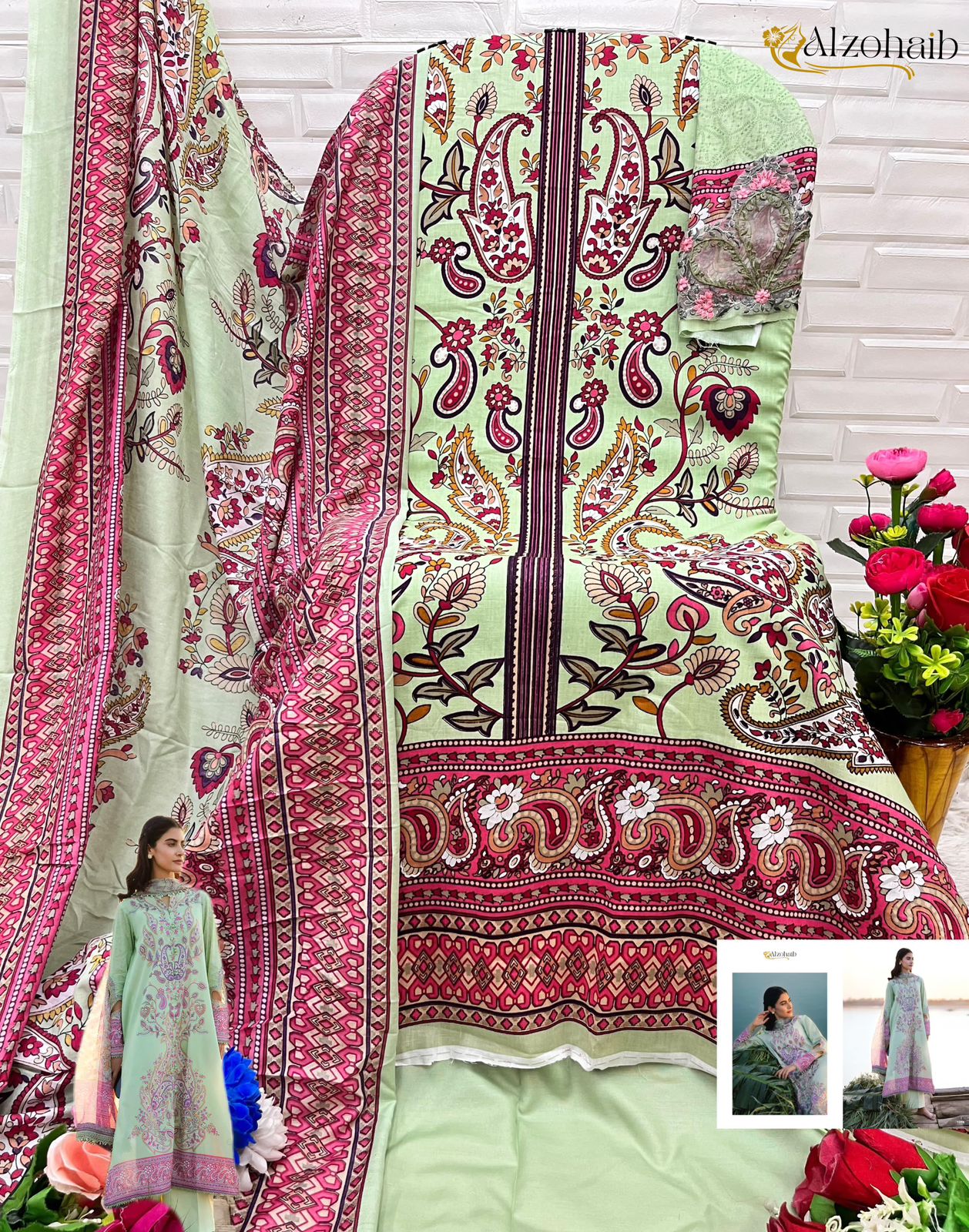 1056 M Basics Vol 3 Al Zohaib Embroidery Pakistani Patch Suits
