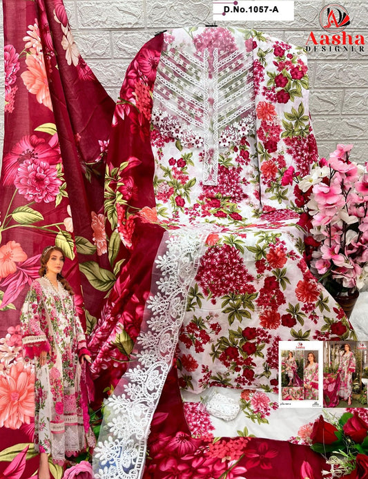 1057 A Aasha Designer Embroidery Pakistani Patch Suits