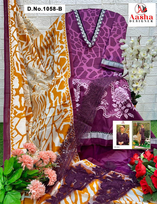 1058-B Aasha Designer Printed Pakistani Patch Suits