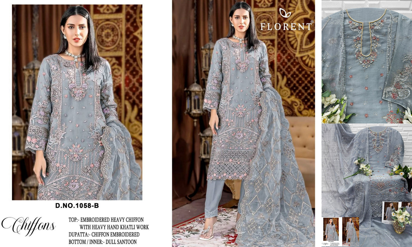 1058-B Florent Denting Chiffon Pakistani Salwar Suits