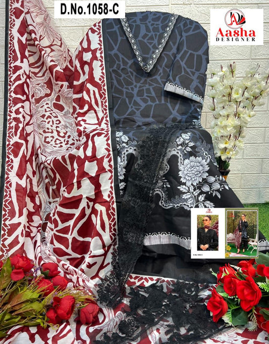 1058-C Aasha Designer Printed Pakistani Patch Suits