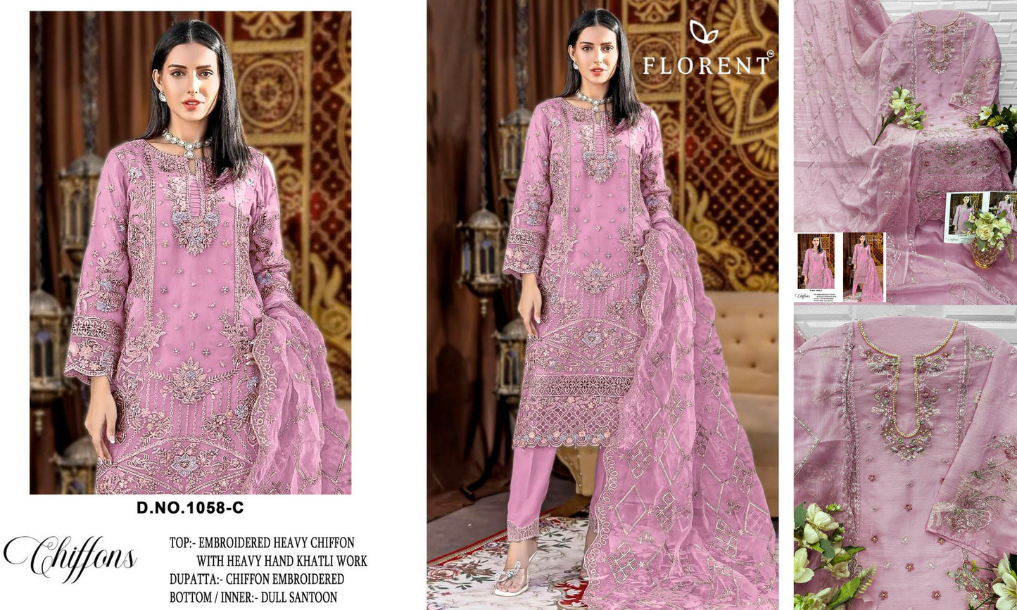1058-C Florent Denting Chiffon Pakistani Salwar Suits