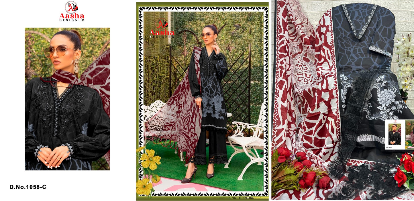 1058C Aasha Designer Embroidery Pakistani Patch Suits