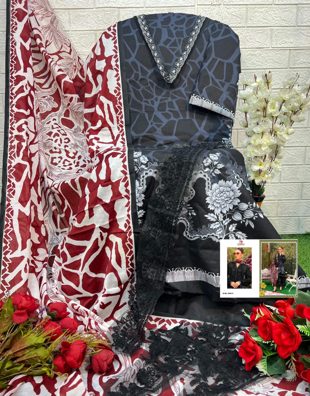 1058C Aasha Designer Embroidery Pakistani Patch Suits