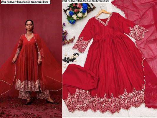 1058 Red Ivory Ruc Anarkali Readymade Suits