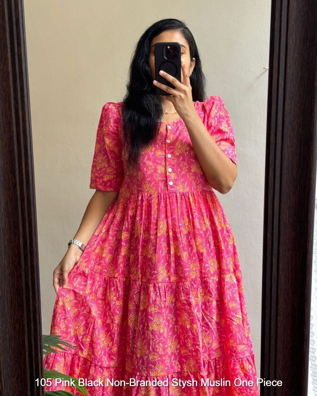 105 Pink Black Non-Branded Stysh Muslin One Piece