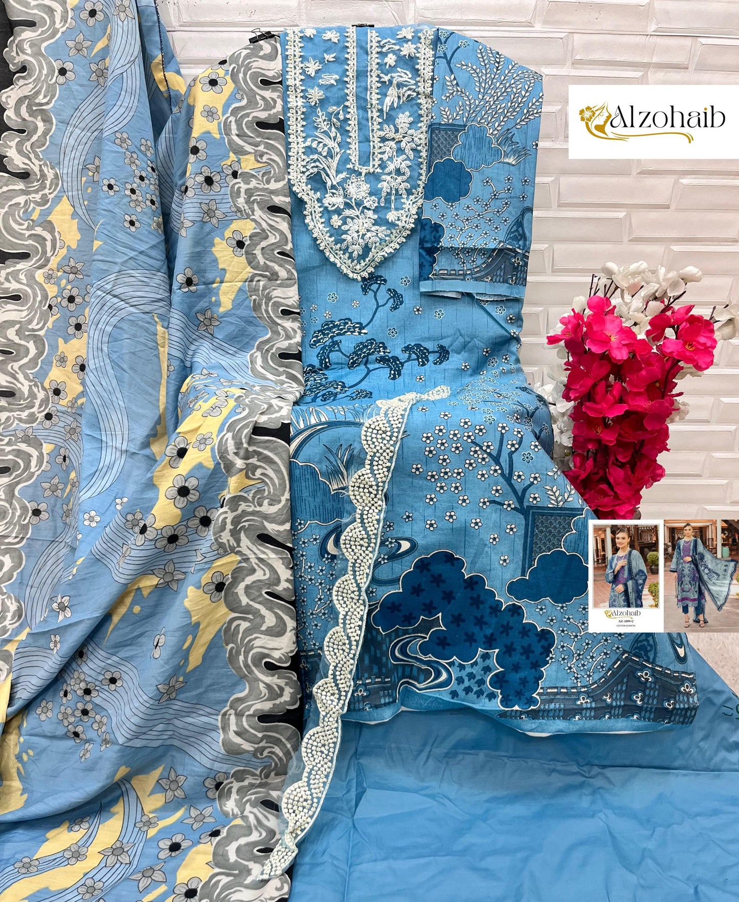 1060 M Basic 5 Al Zohaib Embroidery Pakistani Patch Suits
