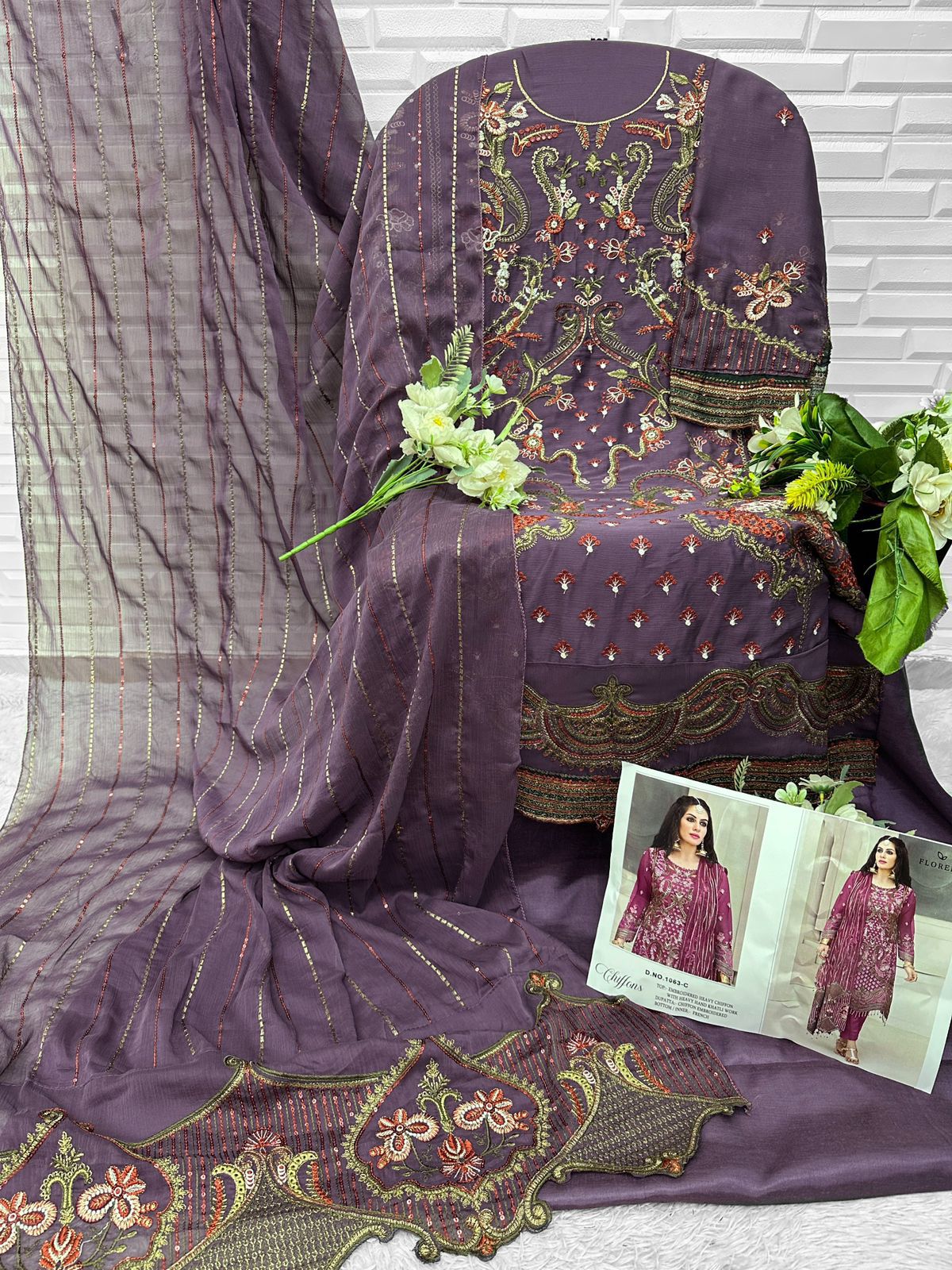 1063-C Florent Denting Chiffon Pakistani Salwar Suits