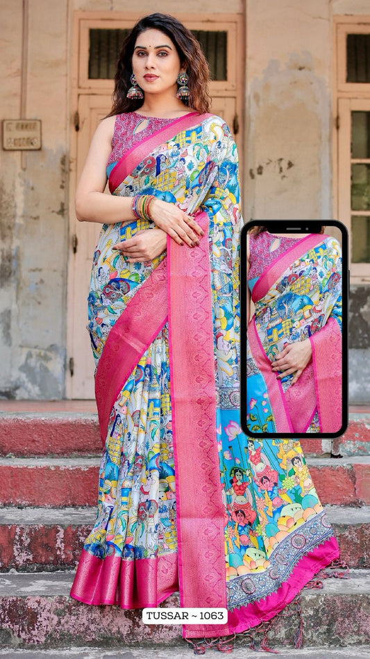 1063 Almaari Tussar Silk Sarees