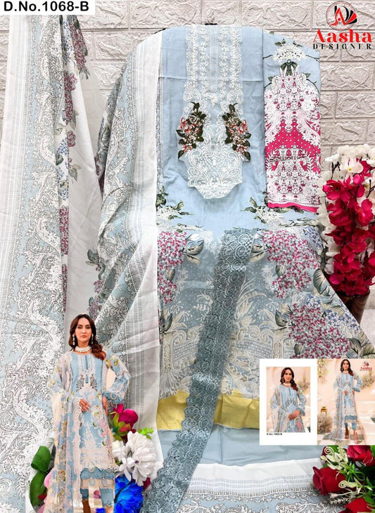 1068-B Aasha Designer Printed Pakistani Patch Suits