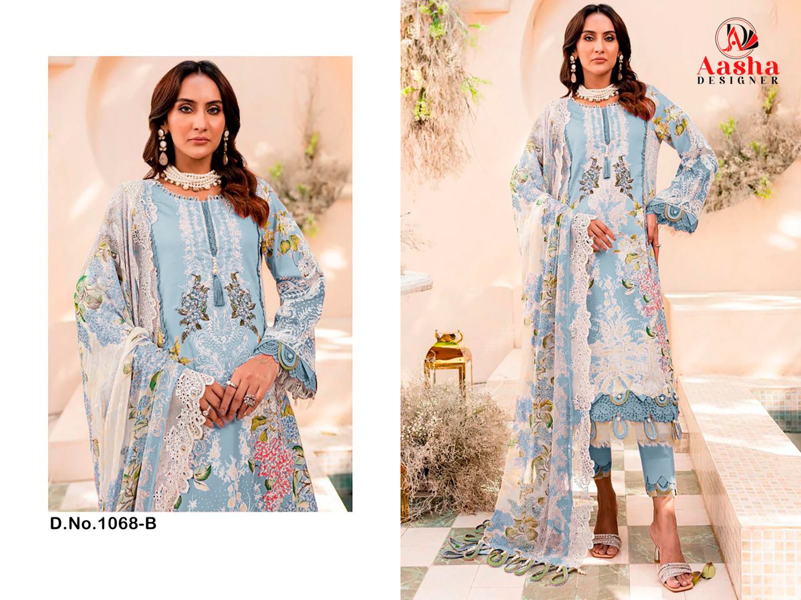 1068-B Aasha Designer Printed Pakistani Patch Suits