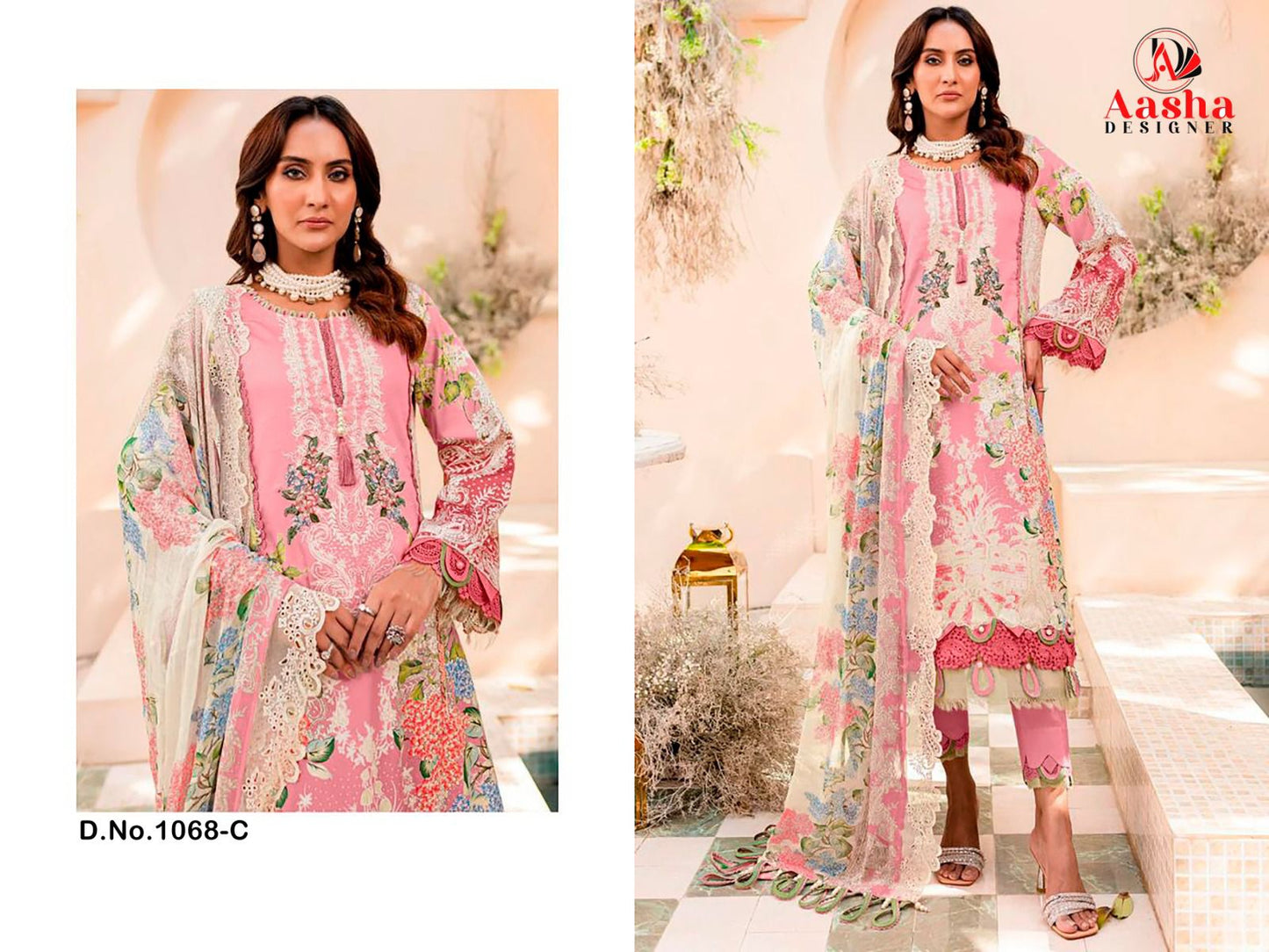 1068-C Aasha Designer Printed Pakistani Patch Suits