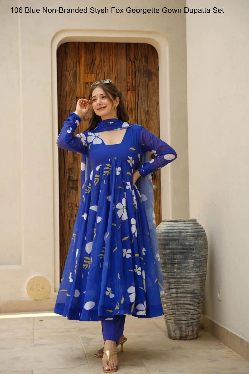 106 Blue Non-Branded Stysh Fox Georgette Gown Dupatta Set