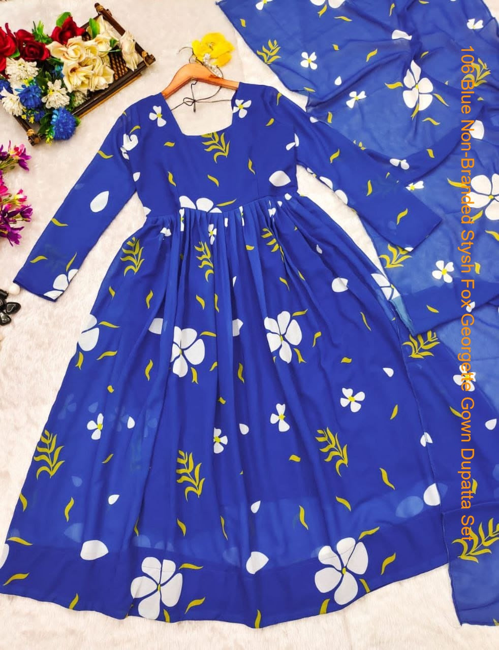 106 Blue Non-Branded Stysh Fox Georgette Gown Dupatta Set