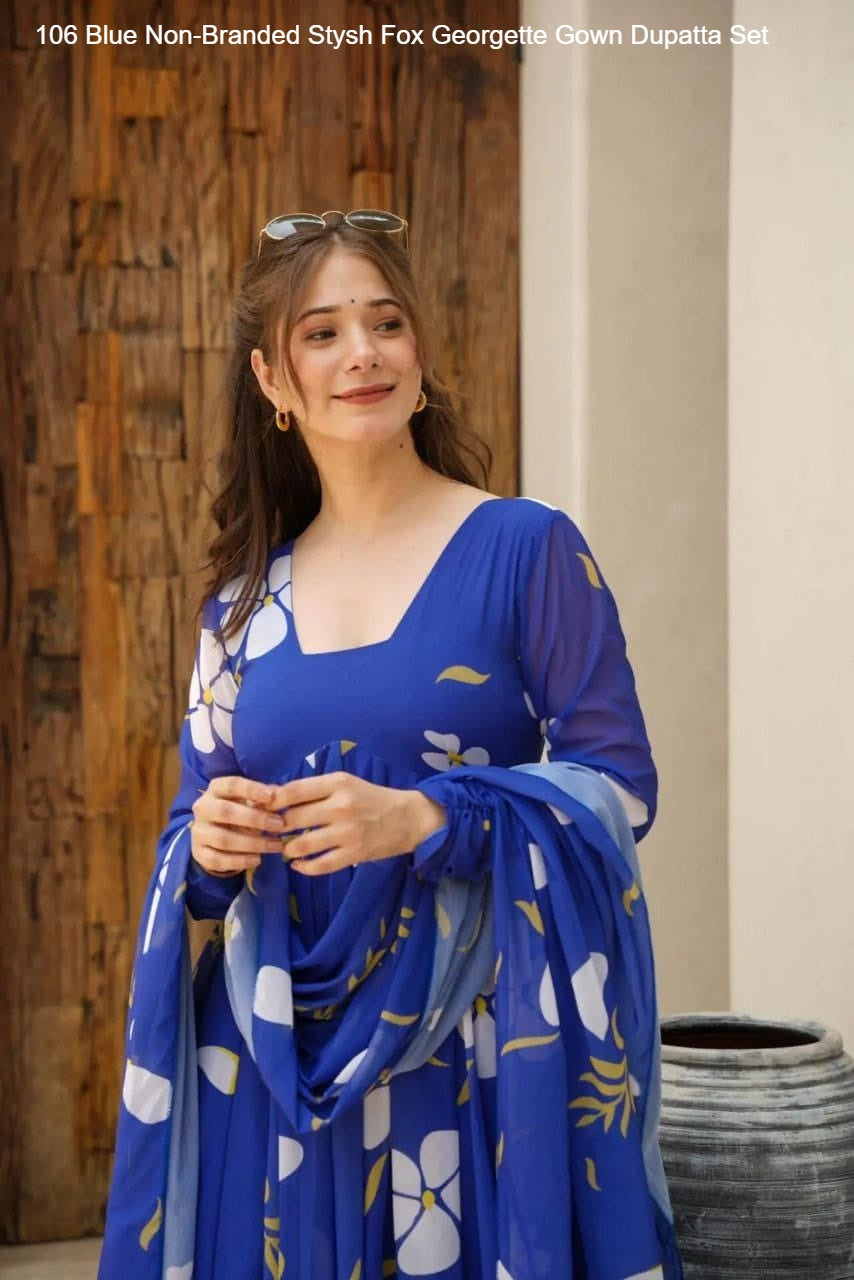 106 Blue Non-Branded Stysh Fox Georgette Gown Dupatta Set